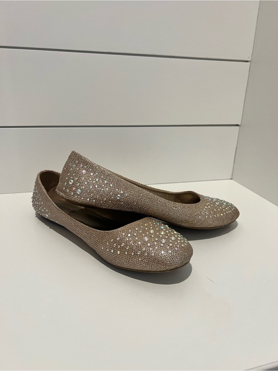 Shoes - Sparkle Ballet Flats in Beige with Crystal Accents
